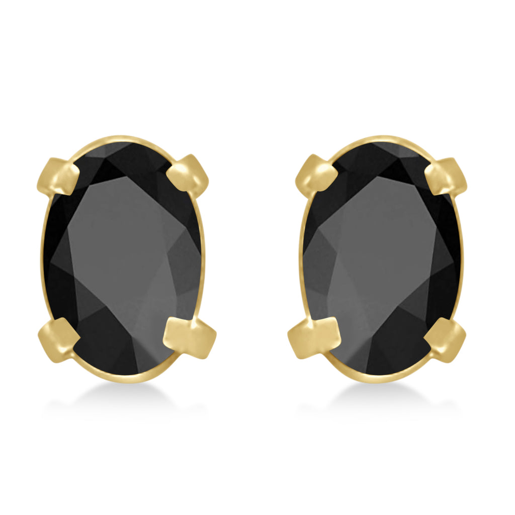 Oval Black Onyx Studs Earrings 14k Yellow Gold (0.90ct)