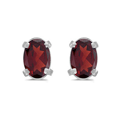 Oval Garnet Studs January Birthstone Earrings 14k White Gold (1.10ct)