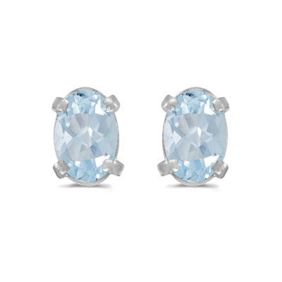 Oval Aquamarine Studs March Birthstone Earrings 14k White Gold (0.80ct)