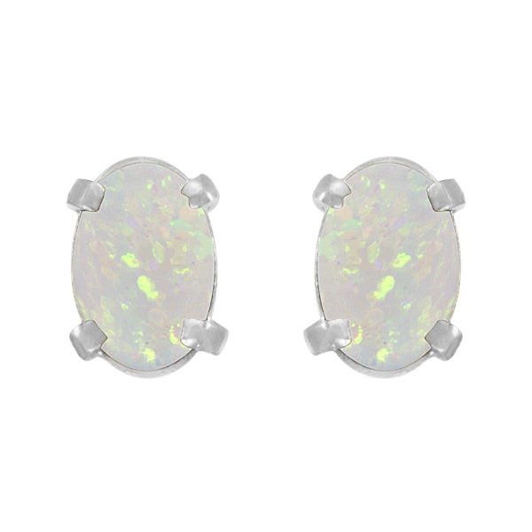 Oval-Shaped Opal Stud Earrings in 14K White Gold (0.54 ct)