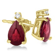 Diamond and Pear Ruby Teardrop Earrings 14K Yellow Gold (0.72tcw)