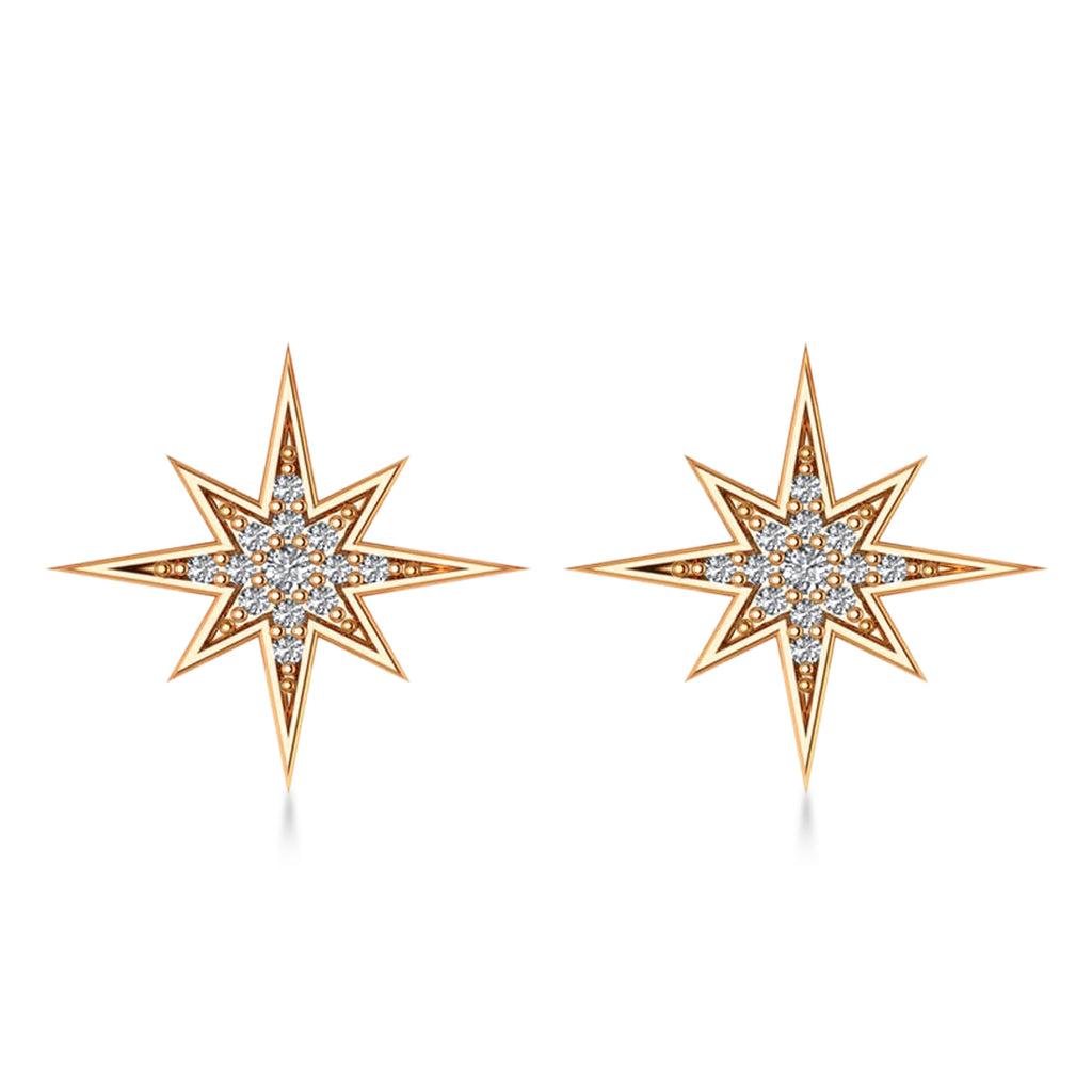 Diamond Adorned North Star Earrings 14k Rose Gold (0.16ct)