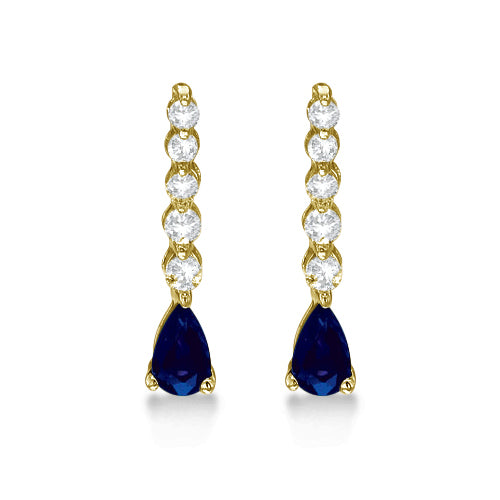 Pear Sapphire & Diamond Graduated Drop Earrings 14k Yellow Gold (0.80ctw)
