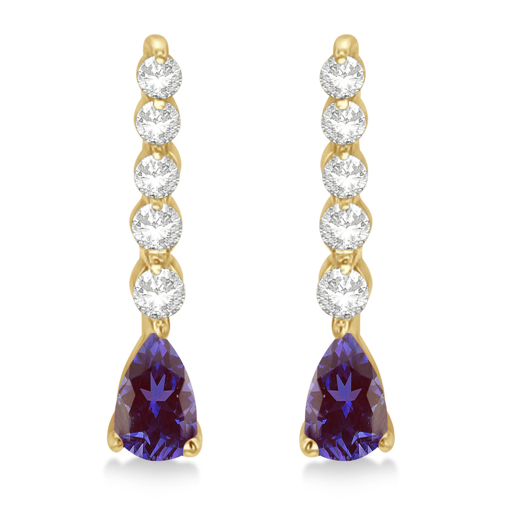Pear Lab Alexandrite & Diamond Graduated Drop Earrings 14k Yellow Gold (0.80ctw)