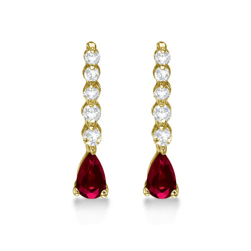 Pear Lab Ruby & Diamond Graduated Drop Earrings 14k Yellow Gold (0.80ctw)