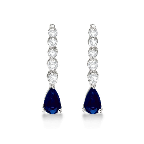 Pear Sapphire & Diamond Graduated Drop Earrings 14k White Gold (0.80ctw)