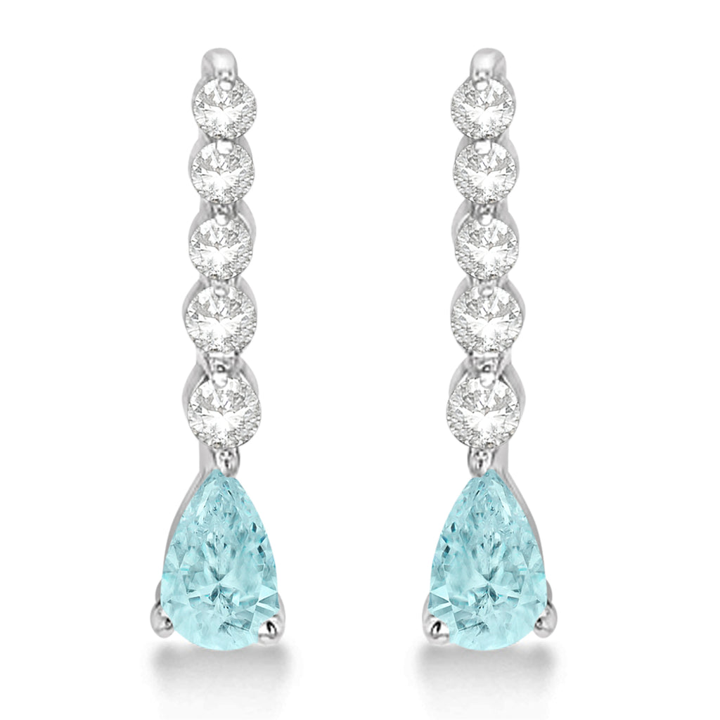 Pear Aquamarine & Diamond Graduated Drop Earrings 14k White Gold (0.80ctw)