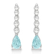 Pear Aquamarine & Diamond Graduated Drop Earrings 14k White Gold (0.80ctw)