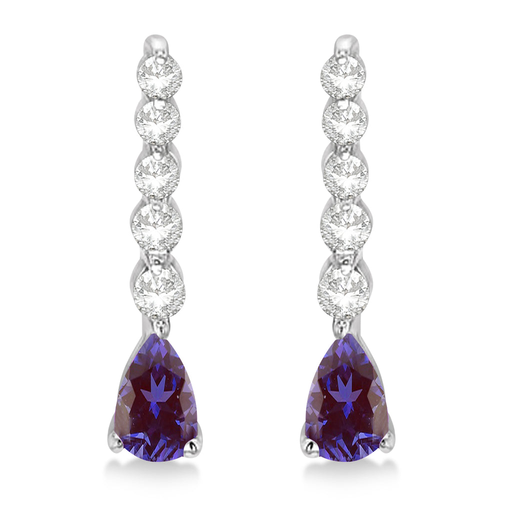 Pear Lab Alexandrite & Diamond Graduated Drop Earrings 14k White Gold (0.80ctw)