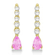 Pear Pink Sapphire & Diamond Graduated Drop Earrings 14k Yellow Gold (0.80ctw)