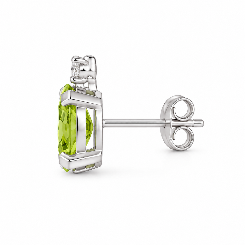 Oval Peridot and Diamond Studs Earrings 14k White Gold (1.12ct) — side view