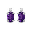 Oval Amethyst and Diamond Studs Earrings 14k White Gold (0.90ct)