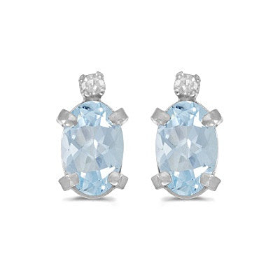 Oval Aquamarine and Diamond Studs Earrings 14k White Gold (0.80ct)