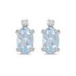 Oval Aquamarine and Diamond Studs Earrings 14k White Gold (0.80ct)