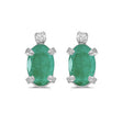 Oval Emerald and Diamond Studs Earrings 14k White Gold (0.90ct)