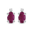 Oval Ruby and Diamond Studs Earrings 14k White Gold (1.20ct)
