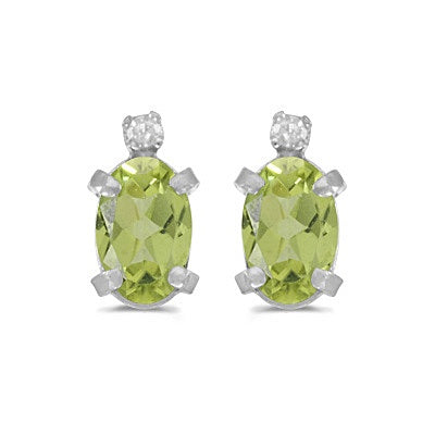 Oval Peridot and Diamond Studs Earrings 14k White Gold (1.12ct)