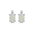 Oval Opal and Diamond Studs Earrings 14k White Gold (1.12ct)