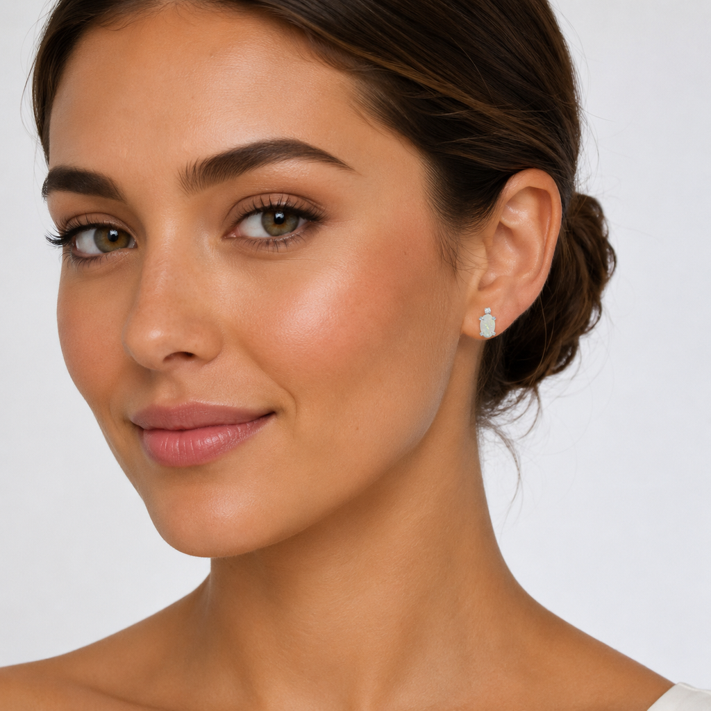 Oval Opal and Diamond Studs Earrings 14k White Gold (1.12ct)
