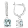 Cushion Cut Aquamarine & Diamond Drop Earrings Sterling Silver 2.63ct