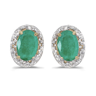 Diamond and Emerald Earrings 14k Yellow Gold 1.58ct