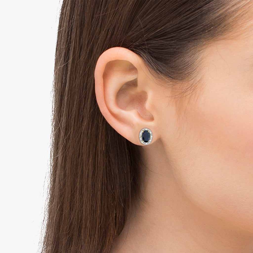 Lab Blue Sapphire and Diamond Earrings 14k Yellow Gold 2.34ct