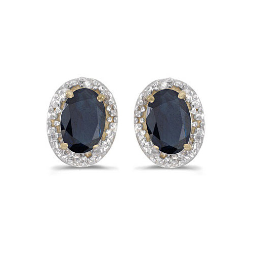 Lab Blue Sapphire and Diamond Earrings 14k Yellow Gold 2.34ct