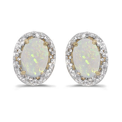 Diamond and Opal Earrings 14k Yellow Gold (1.10ct)