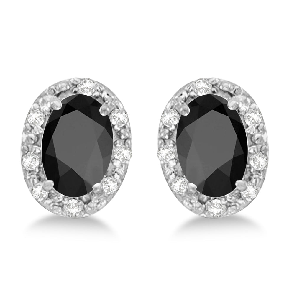 Diamond and Black Onyx Earrings 14k White Gold (7×5 mm) — product view from matching 6x4mm version