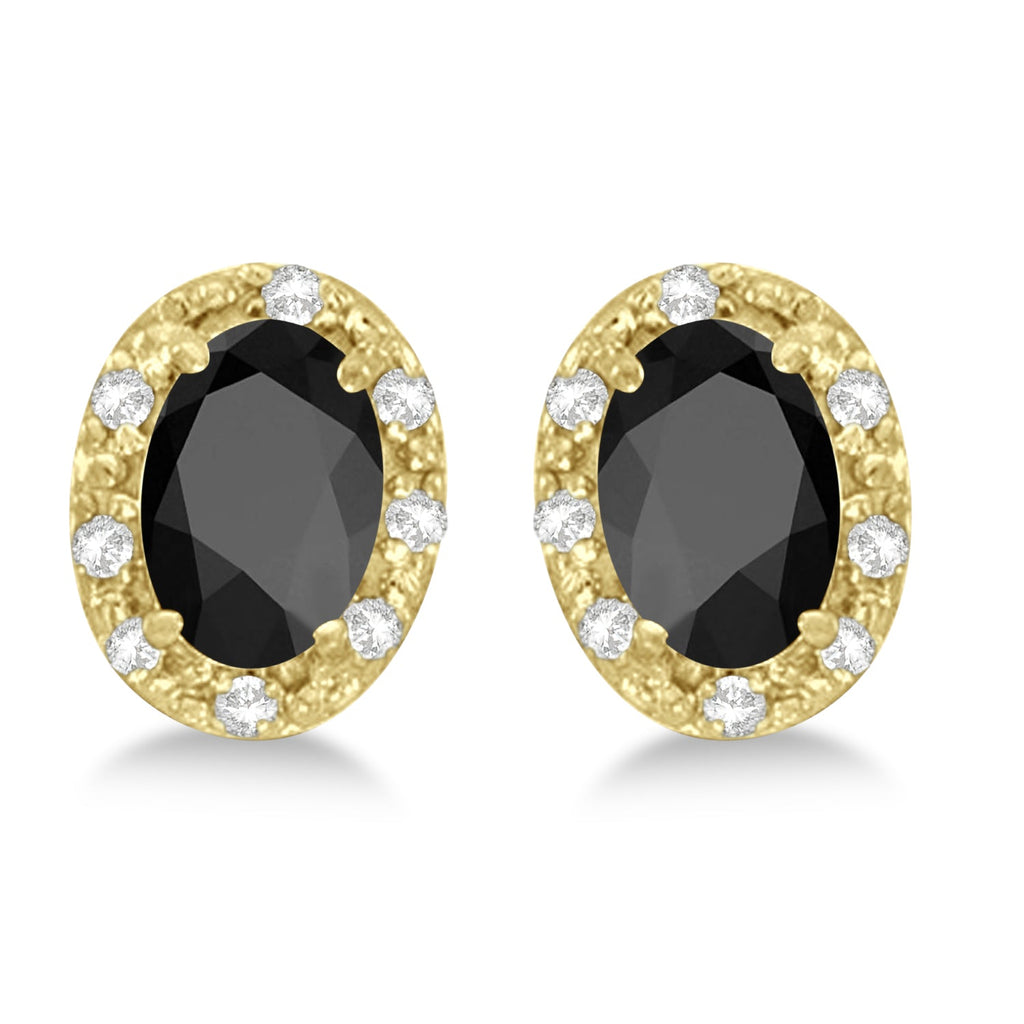 Diamond and Black Onyx Earrings 14k Yellow Gold (7×5 mm) — product view from matching 6x4mm version