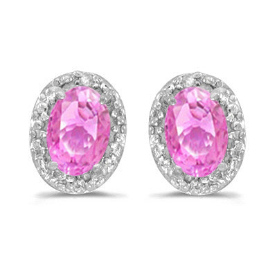 Lab Pink Sapphire and Diamond Earrings 14k White Gold 2.34ct