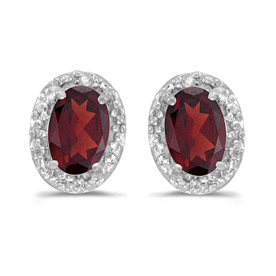Diamond and Garnet Earrings 14k White Gold 1.92ct — product view from matching 6x4mm version
