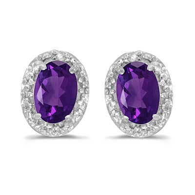 Diamond and Amethyst Earrings 14k White Gold 1.46ct — product view from matching 6x4mm version