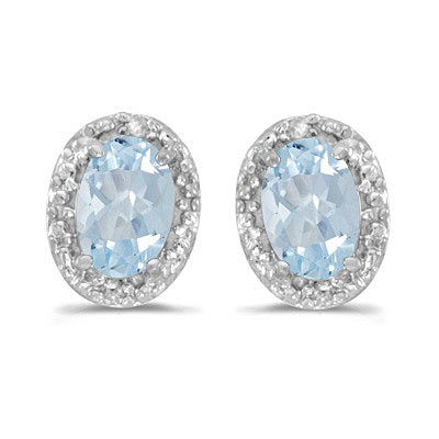 Diamond and Aquamarine Earrings 14k White Gold 1.46ct — product view from matching 6x4mm version