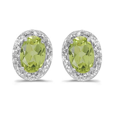 Diamond and Peridot Earrings 14k White Gold 1.82ct — product view from matching 6x4mm version