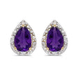 Pear Amethyst and Diamond Stud Earrings 14k Yellow Gold (1.32ct)