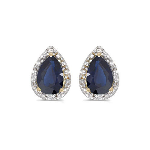 Pear Blue Sapphire and Diamond Stud Earrings 14k Yellow Gold (1.72ct)