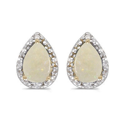 Pear Opal and Diamond Stud Earrings 14k Yellow Gold (1.72ct)