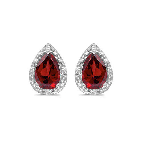 Pear Garnet and Diamond Stud Earrings 14k White Gold (1.72ct)