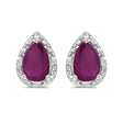 Pear Ruby and Diamond Stud Earrings 14k White Gold (1.52ct)