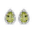 Pear Peridot and Diamond Stud Earrings 14k White Gold (1.72ct)