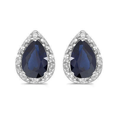 Pear Blue Sapphire and Diamond Stud Earrings 14k White Gold (1.72ct)