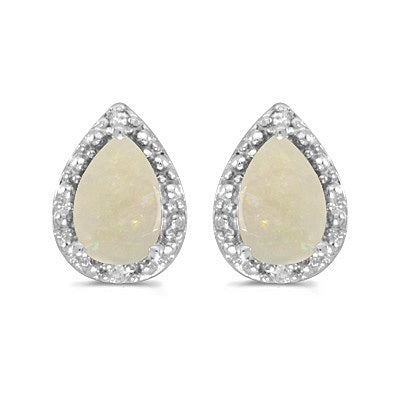 Pear Opal and Diamond Stud Earrings 14k White Gold (1.72ct)