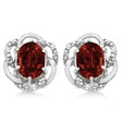 Oval Shaped Red Garnet & Diamond Earrings in 14K White Gold (3.05ct)