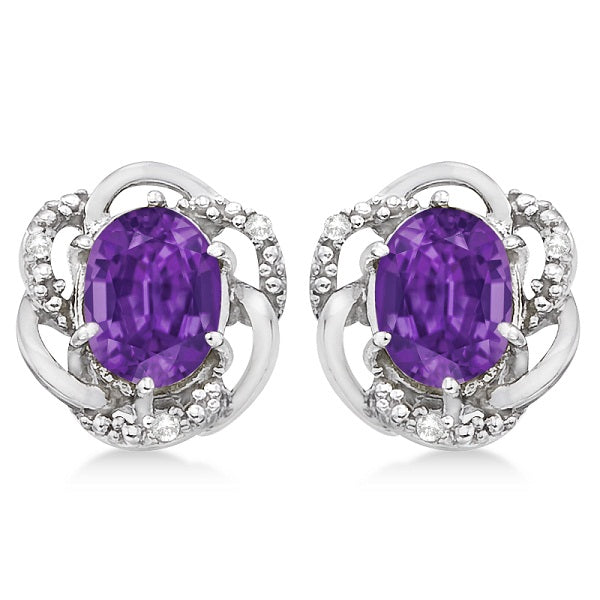 Oval Purple Amethyst & Diamond Earrings in 14K White Gold (3.05ct)