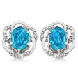 Oval Shaped Blue Topaz & Diamond Earrings in 14K White Gold (3.05ct)