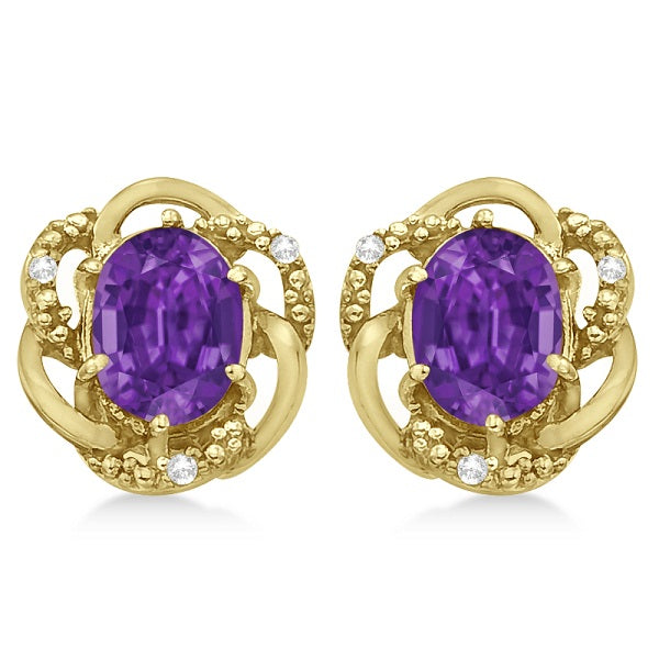 Oval Purple Amethyst & Diamond Earrings in 14K Yellow Gold (3.05ct)