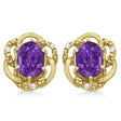Oval Purple Amethyst & Diamond Earrings in 14K Yellow Gold (3.05ct)