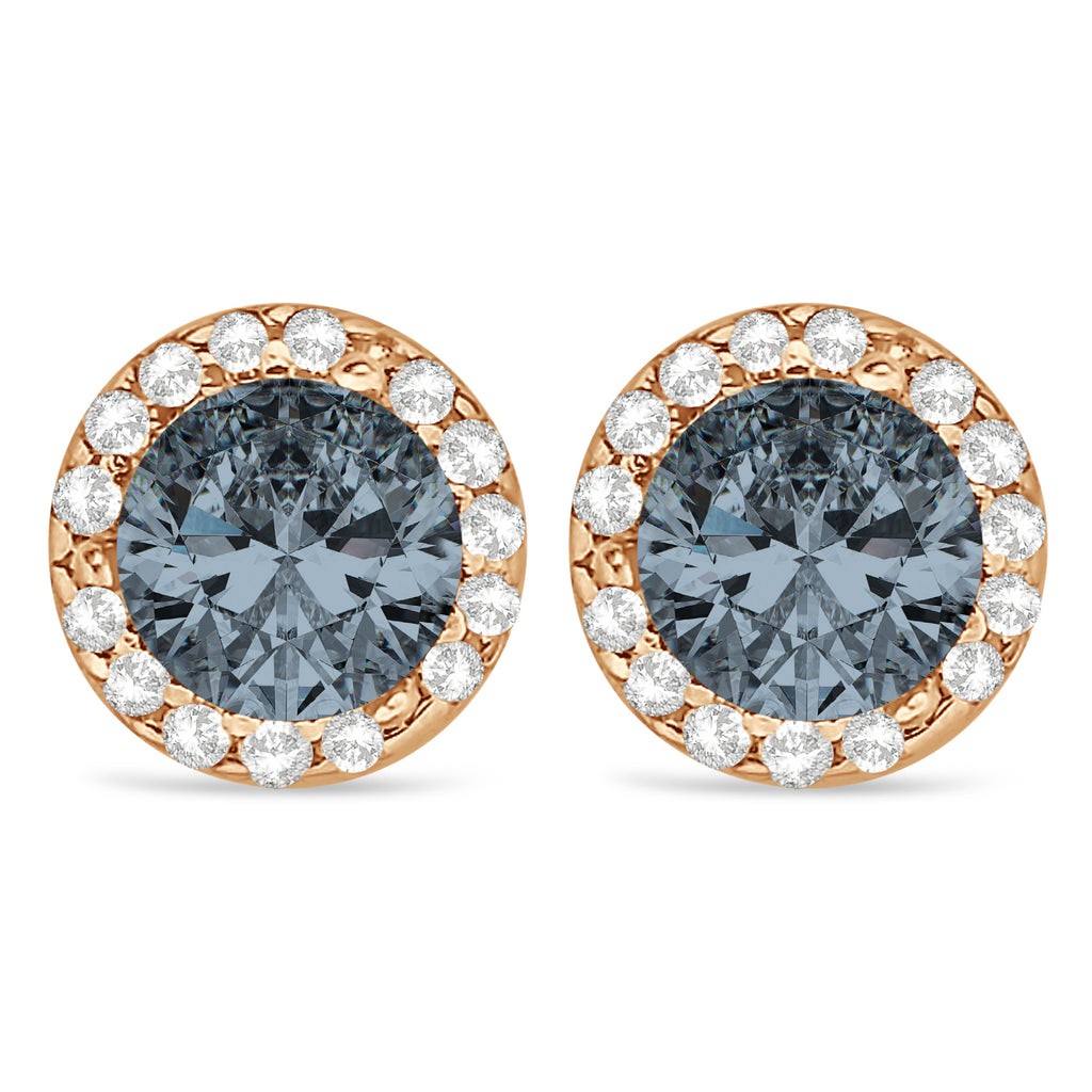 Lab Diamond and Lab Gray Spinel Earrings Halo 14K Rose Gold (1.15ct)