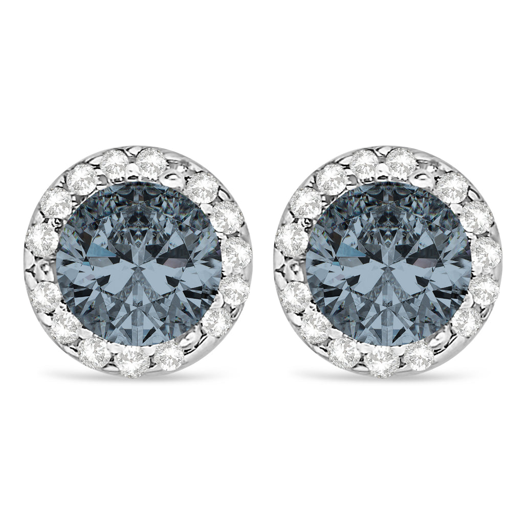 Lab Diamond and Lab Gray Spinel Earrings Halo 14K White Gold (1.15ct)